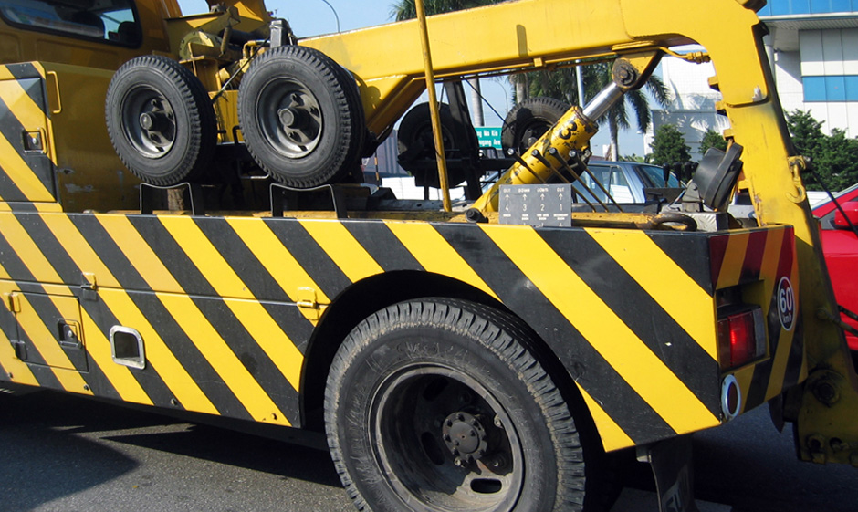 Wheel Lift Yellow with Black Stripes tow truck
